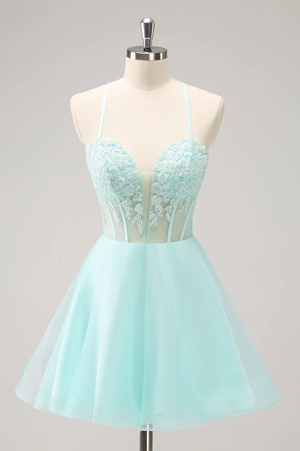 DingJi Wedding Strap Tight corset A-line Short Lace Homecoming Dresses